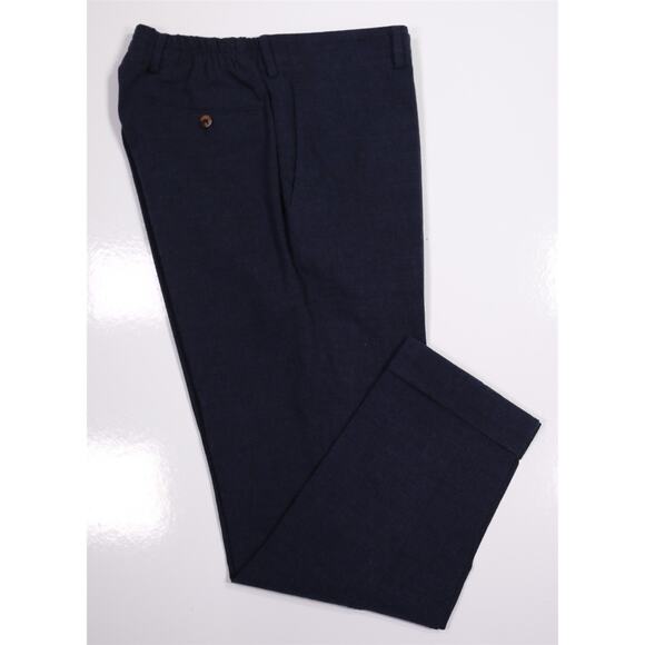 Sartorio Napoli Navy Blue Check Fleece Banded Waist Slim Fit Dress Pants Eu 50 - Picture 1 of 6